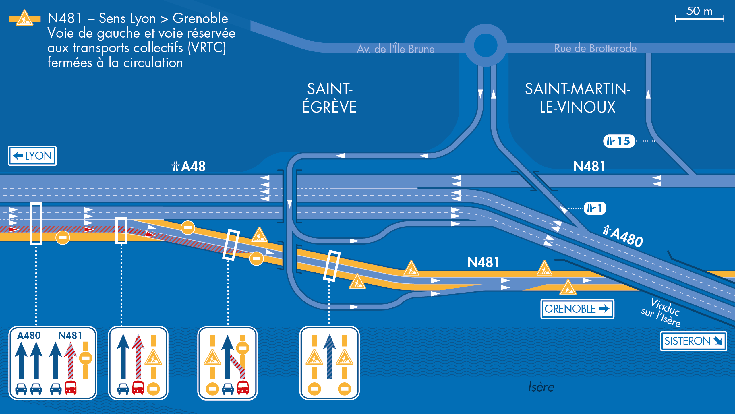 Carte d'information suite à la mise à une voie de la nationale N481 vers la Bastille