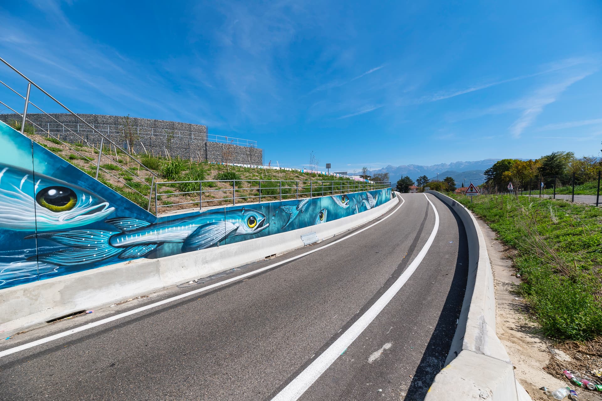 Fresque murale le long de l'autoroute intégrée 1480 sur la ville de Grenoble