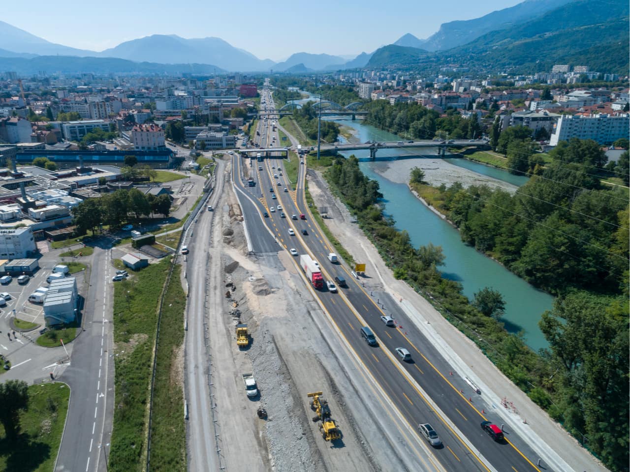travaux de l'A480 sur le secteur Fontaine vu du ciel