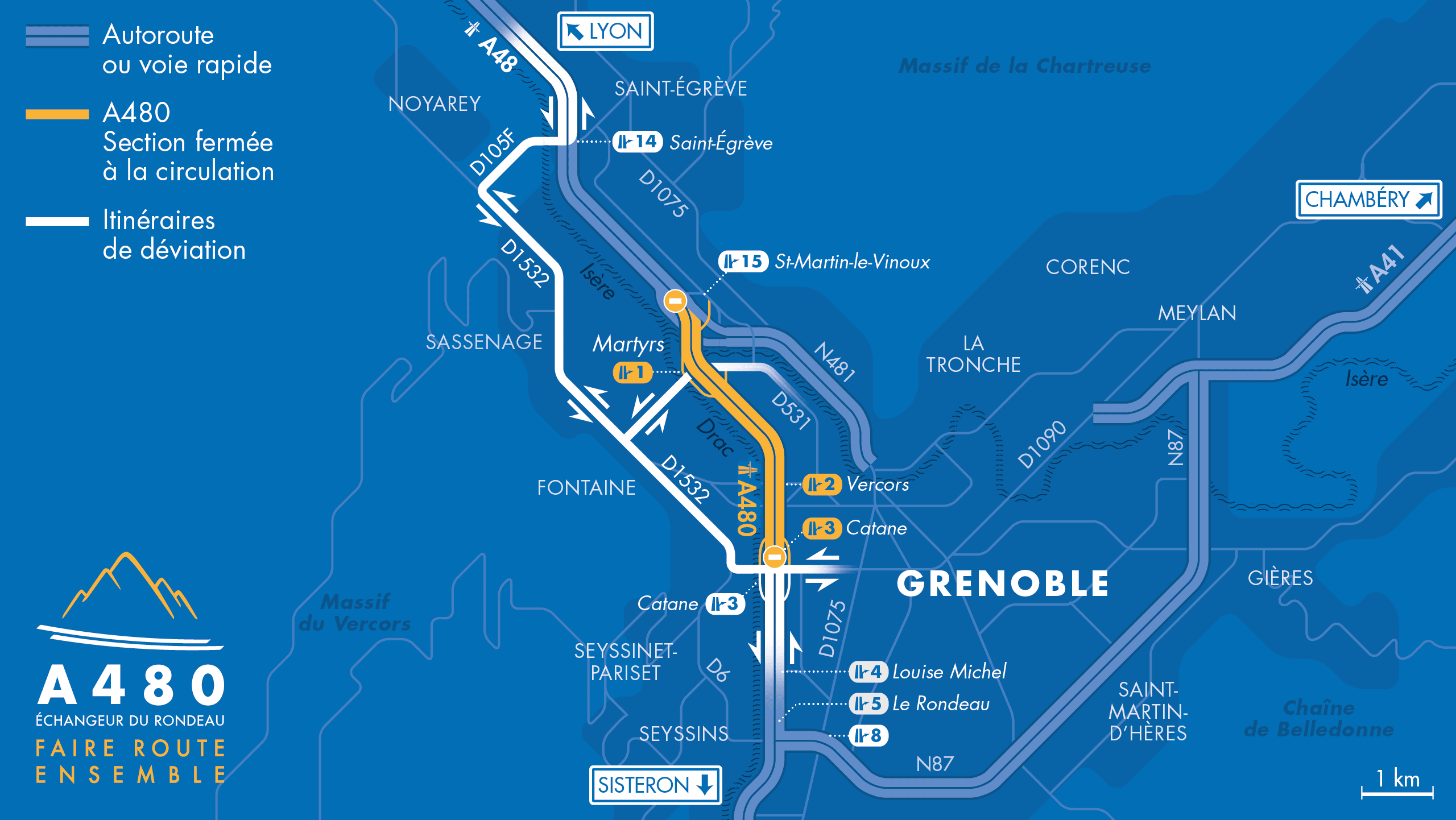 A480, fermetures nocturnes du 27 au 30 janvier 2020