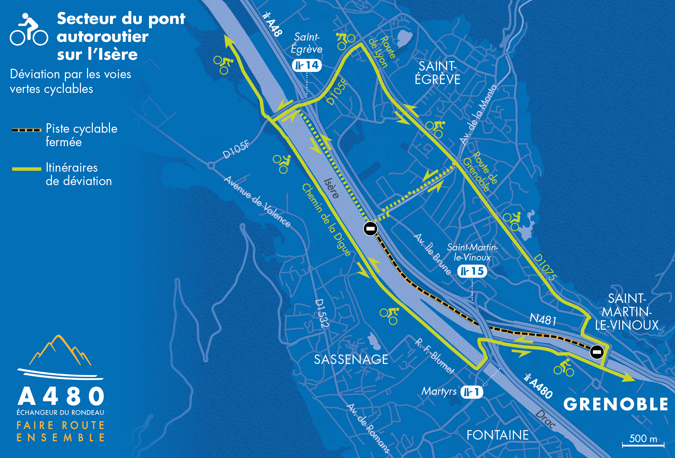 travaux de juin 2019 à mai 2020 du le pont autoroutier sur l'Isère