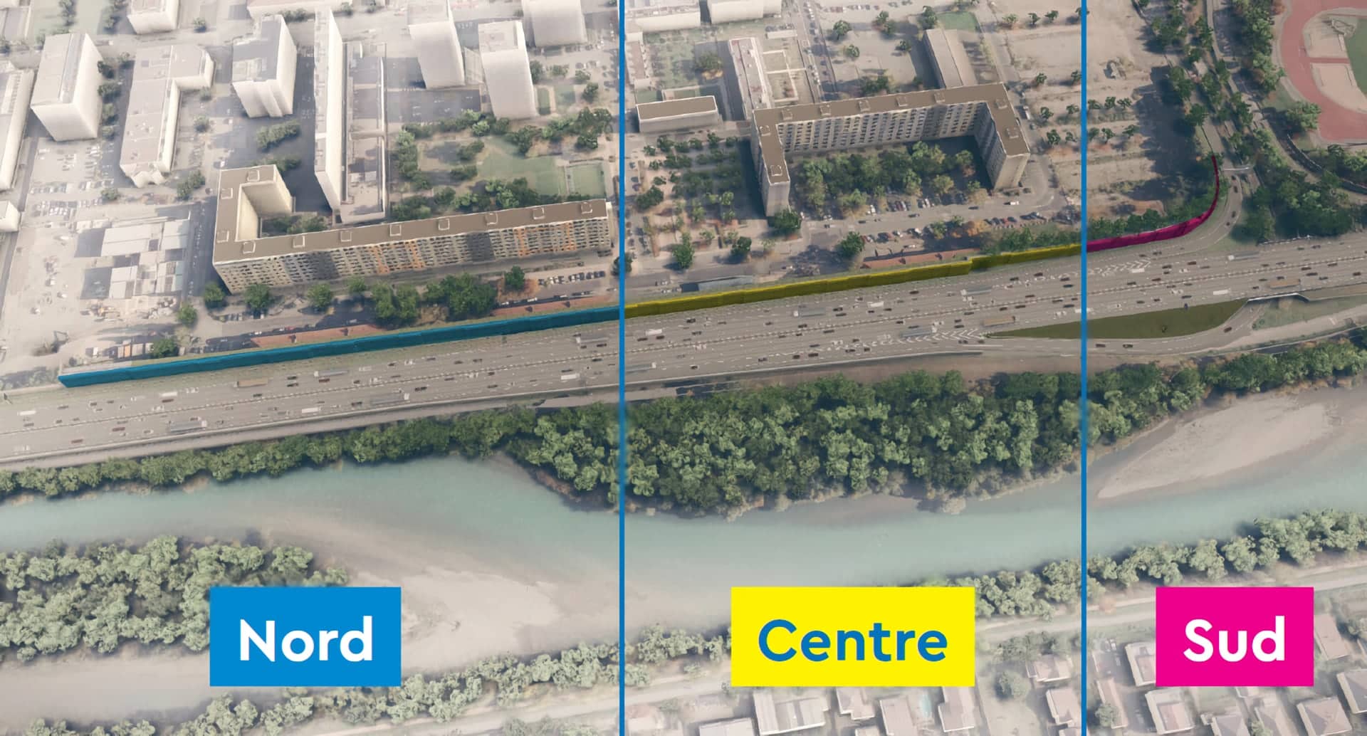 schéma des écrans acoutiques sur le secteur Mistral Nord