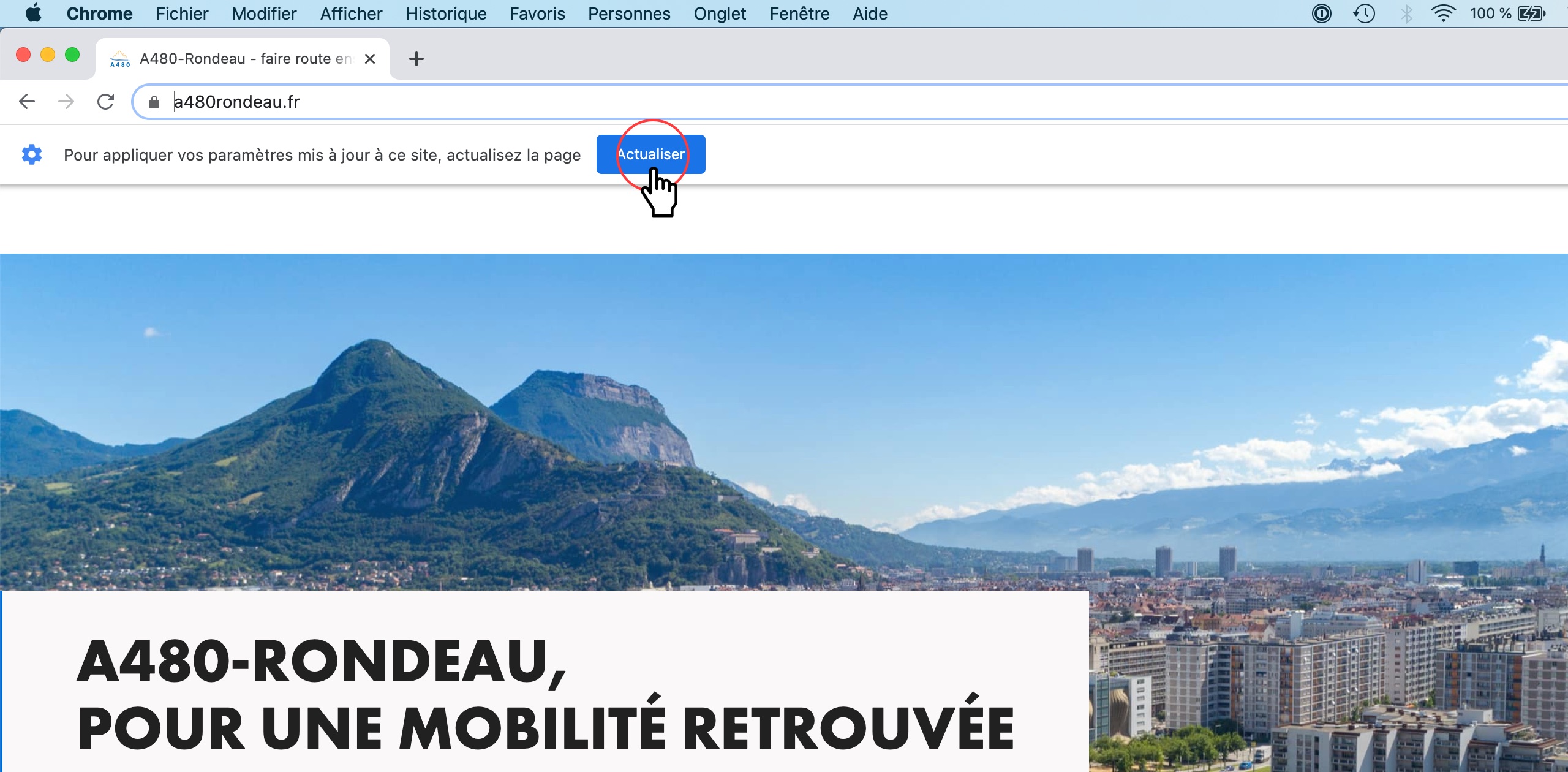 tutoriel notification : actualiser la page du site A480