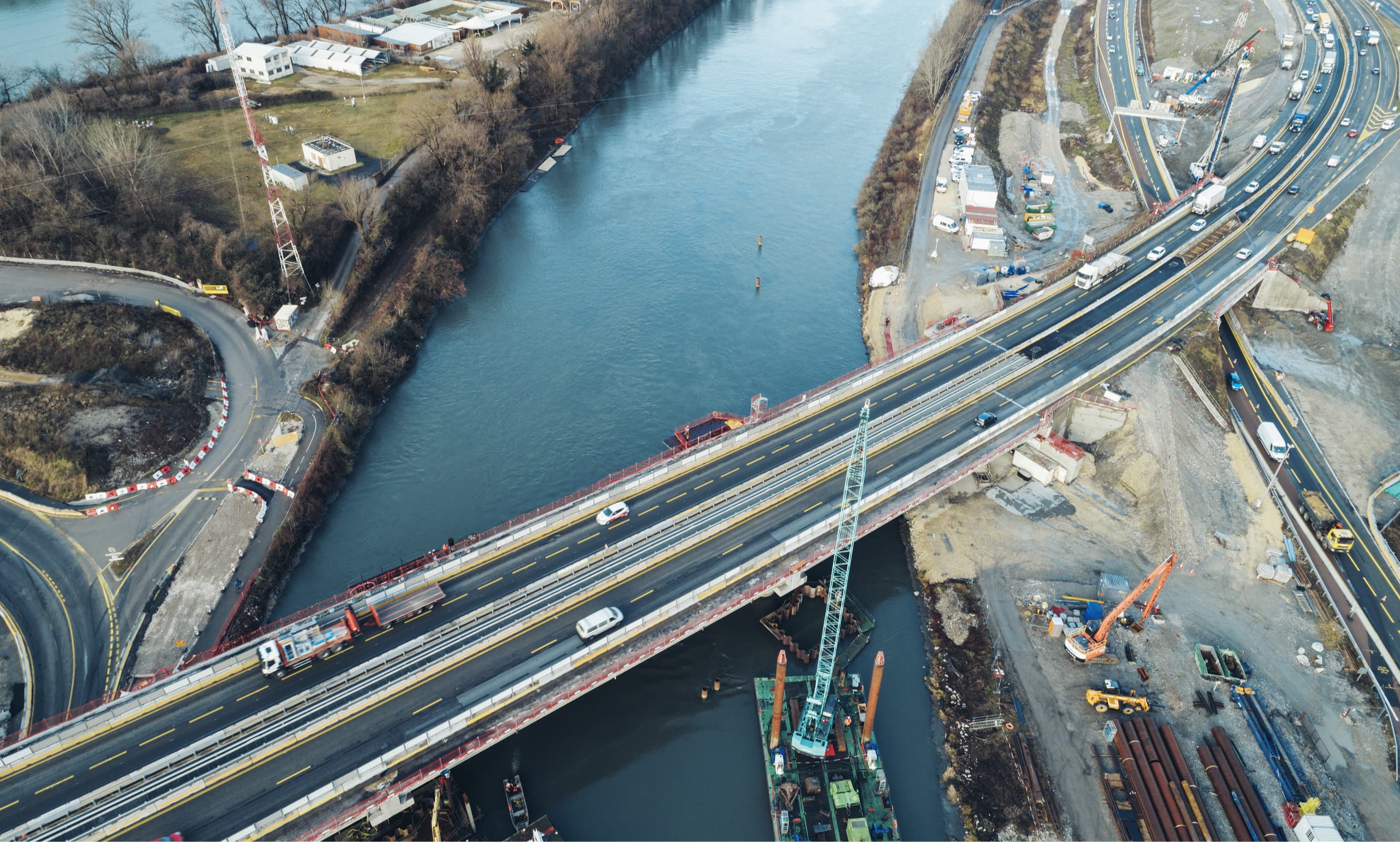 travaux sur le viaduc de l'Isère vue du ciel