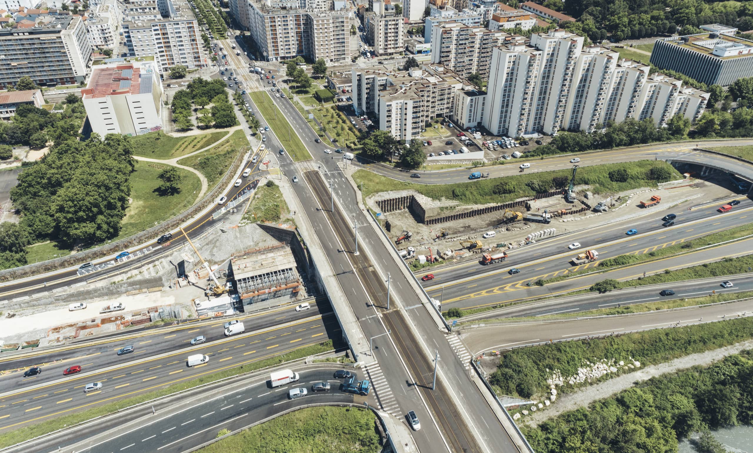 A480 Rondeau, pont de Catane de la ville de Grenoble vu du ciel