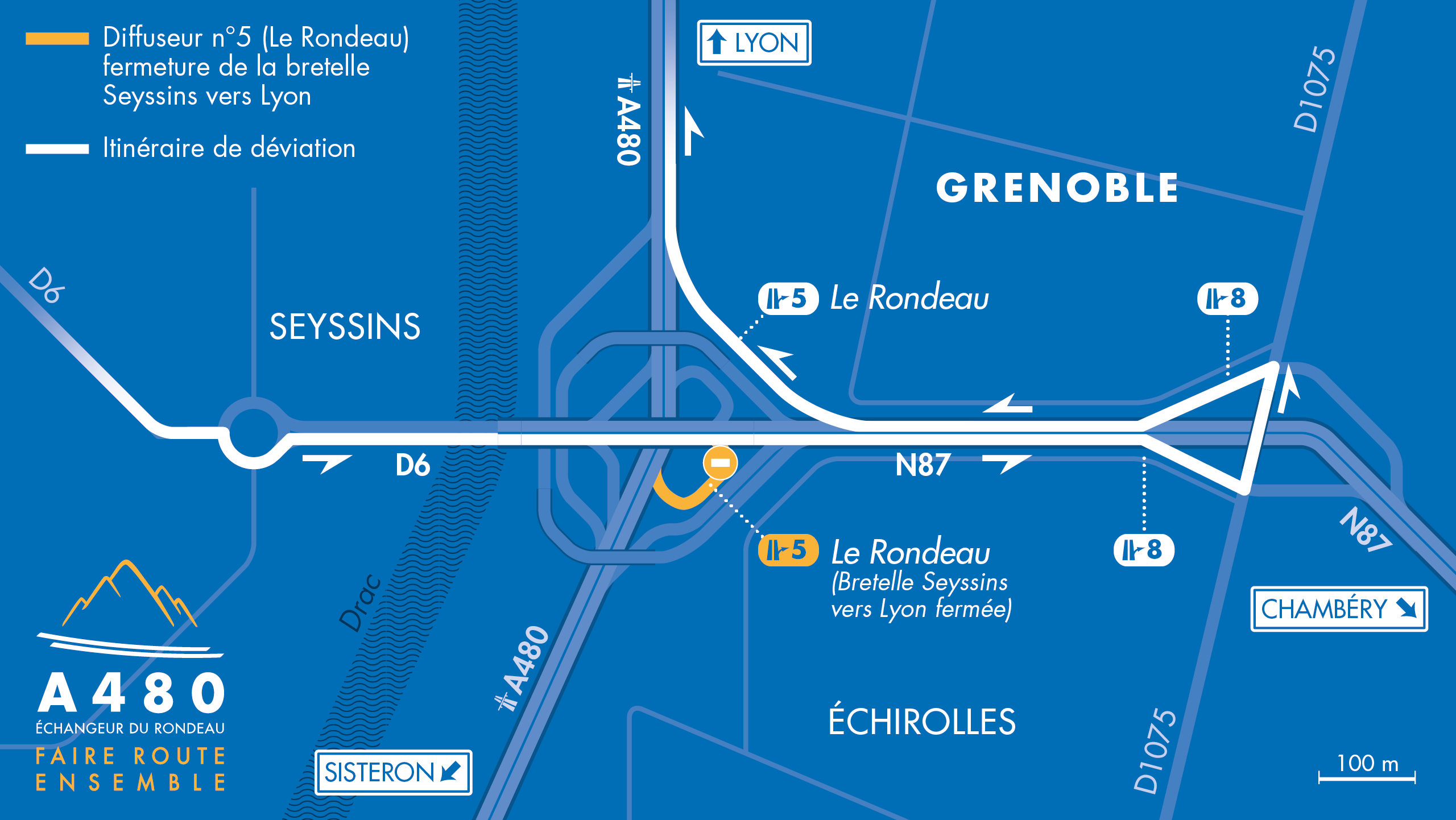 carte des travaux sur le diffuseur du Rondeau de septembre à novembre 2020
