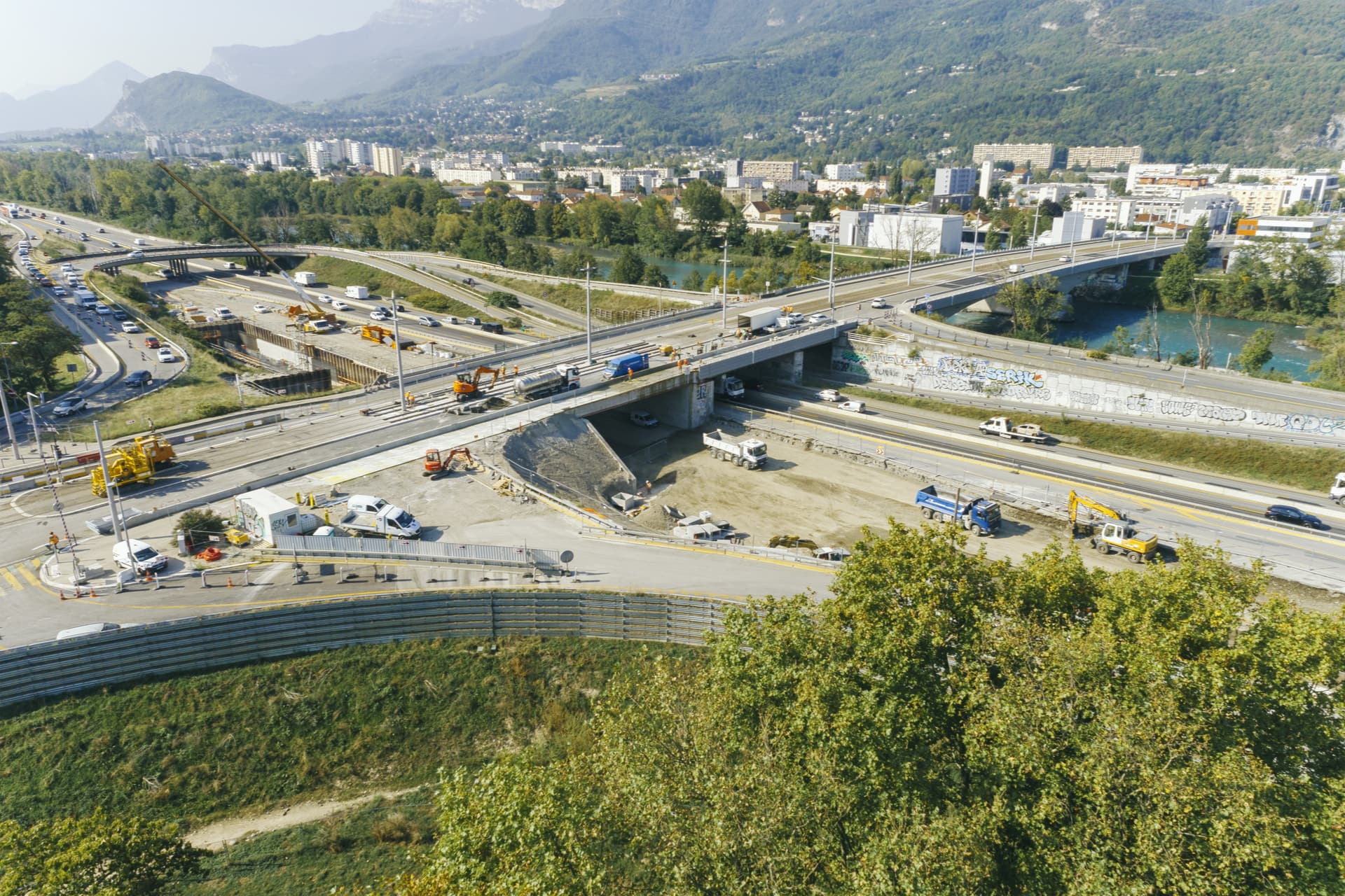 échangeur de Catane à Grenoble dans le cadre des travaux d'aménagements de l'autoroute A480