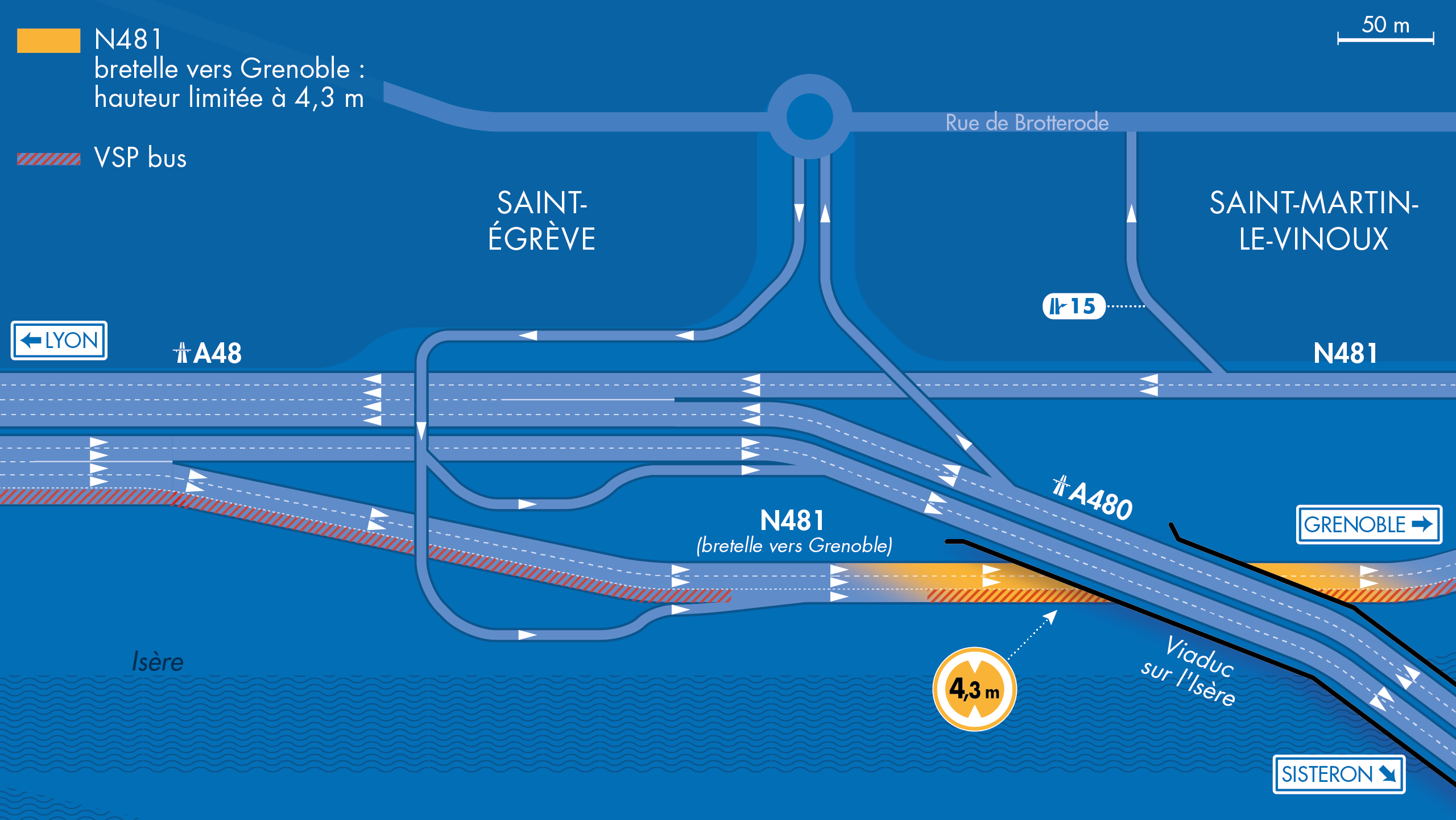 carte de modification de la bretelle d'entrée sur la nationale N481 depuis l'autoroute A480