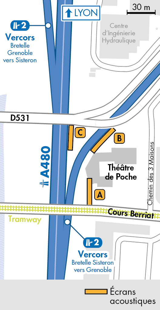Plan des aménagement de la bretelle de sortie du diffuseur n°2 au niveau du pont de Vercors sur l'autoroute a480