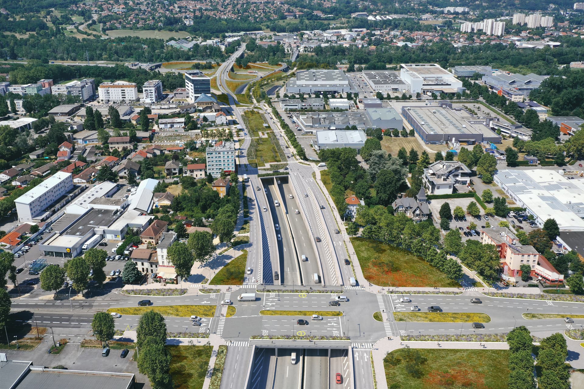 le secteur du Rondeau aménagé vu du ciel