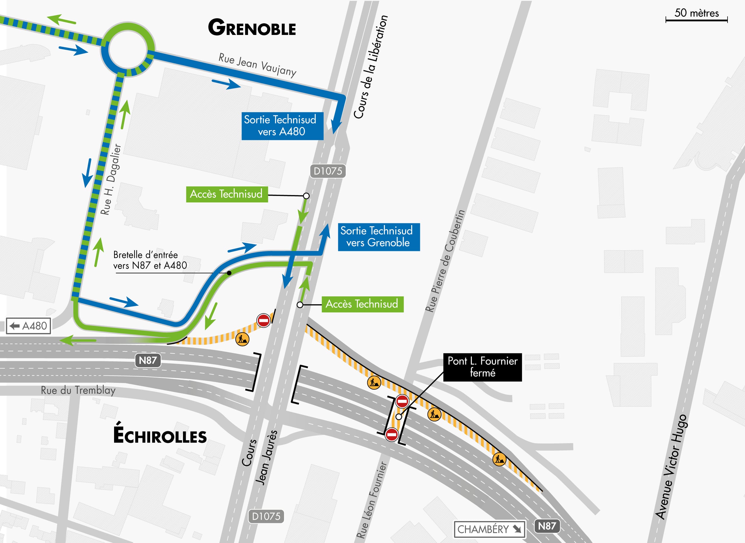 carte des déviations suite aux travaux d'aménagement sur le secteur du Rondeau