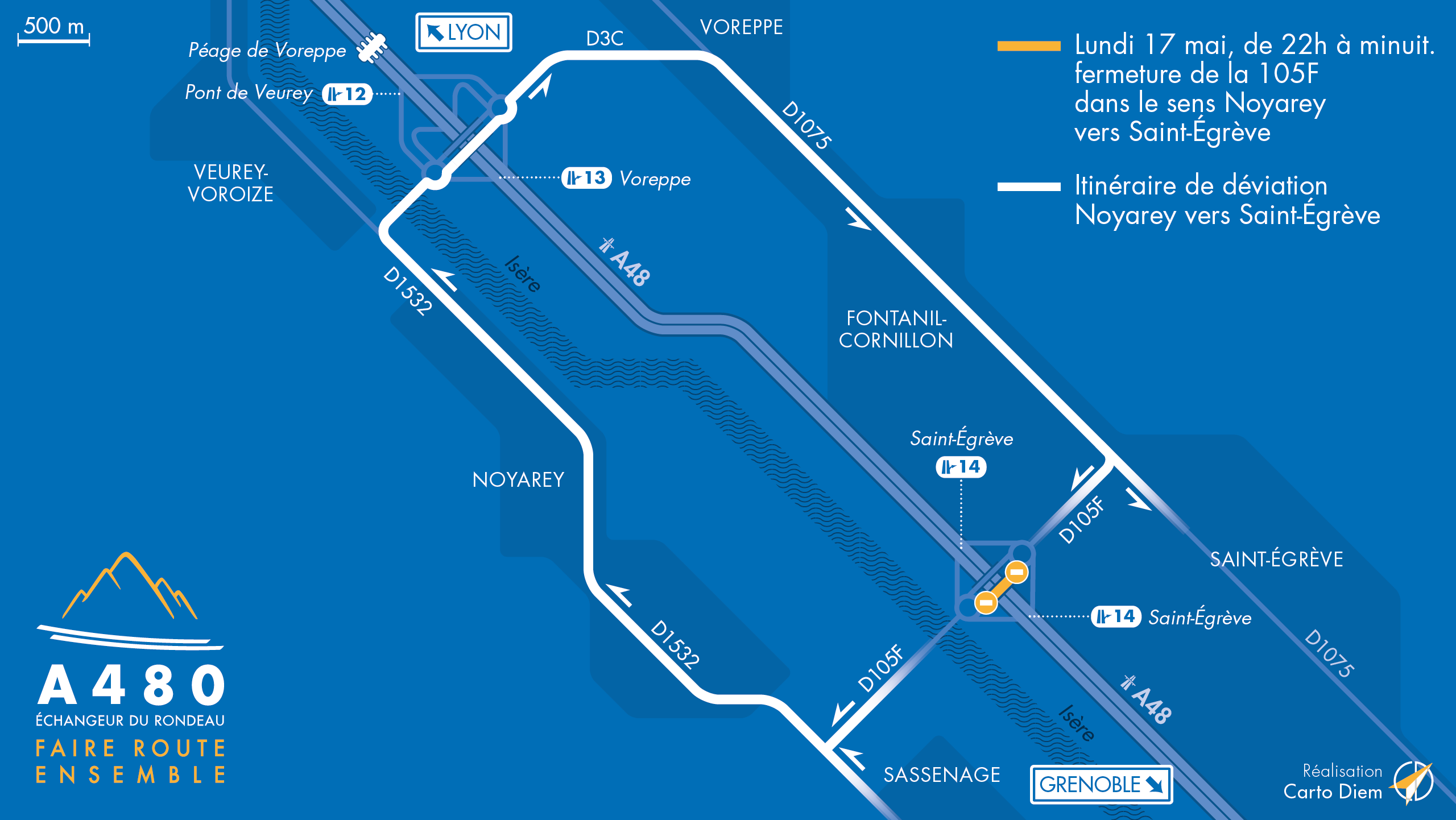 Carte de déviation sur la départementale D105F