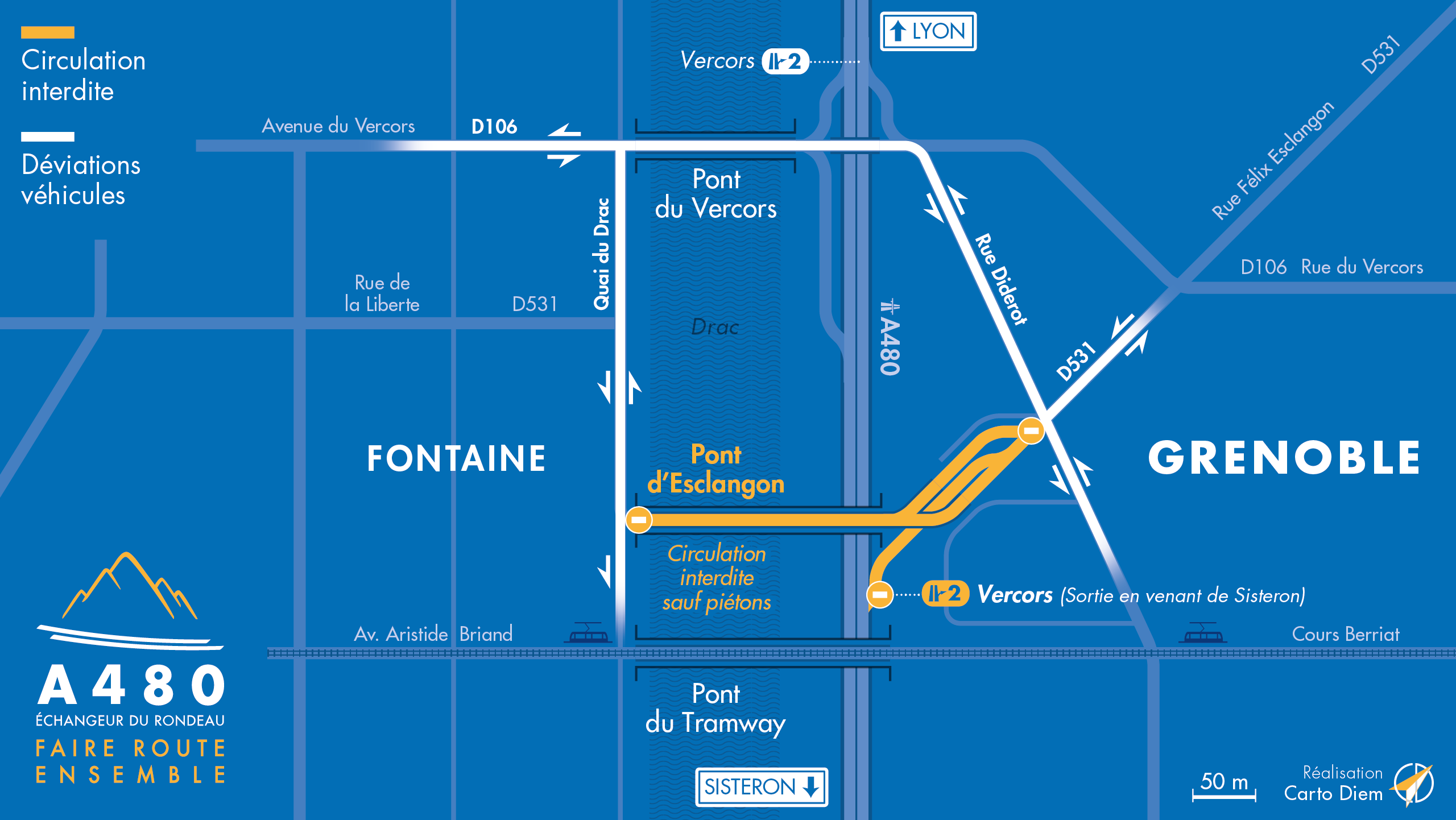 carte de déviation suite au travaux sur le pont d'Esclangon