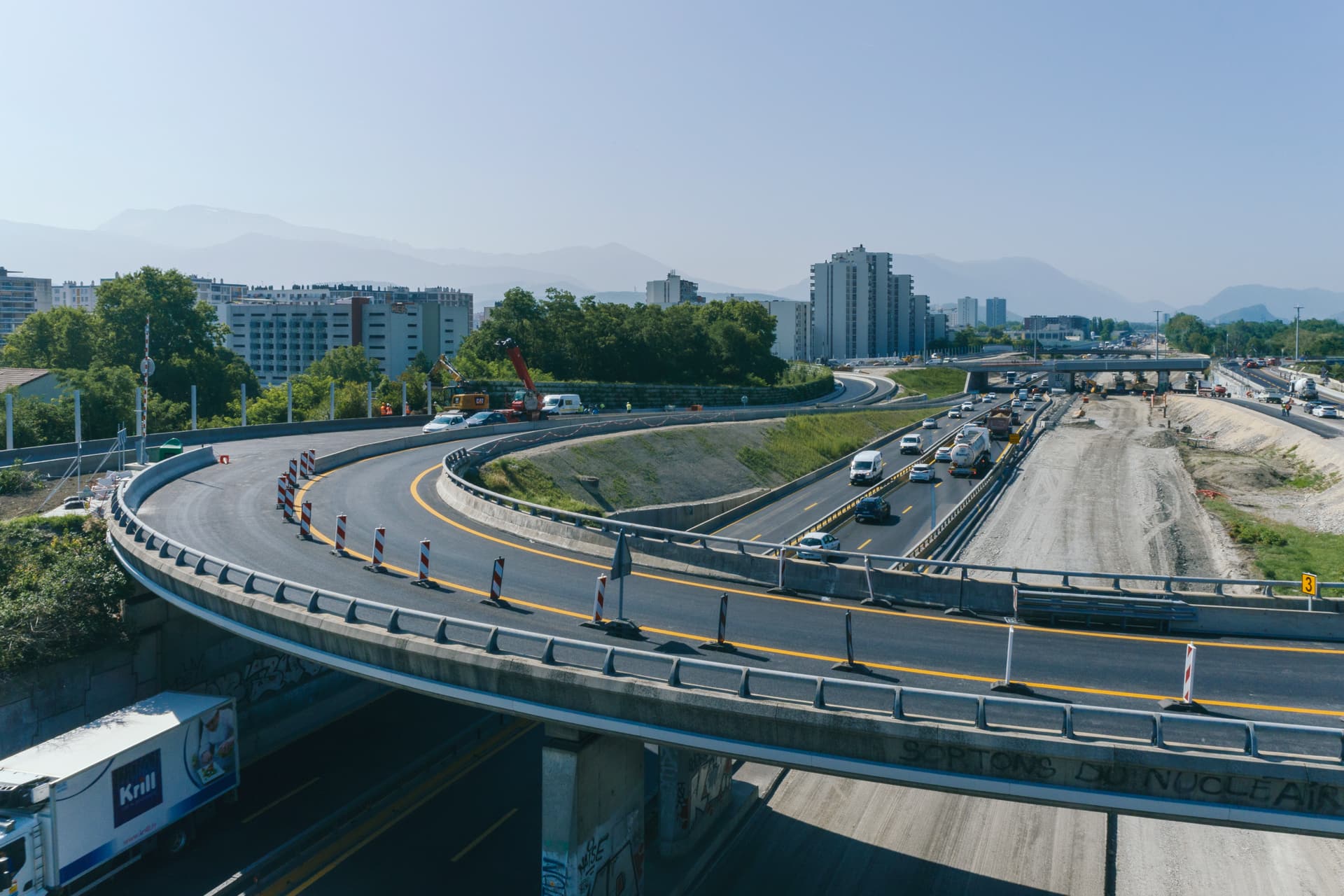 Bretelle en travaux sur le diffuseur de Catane de l'autoroute A480