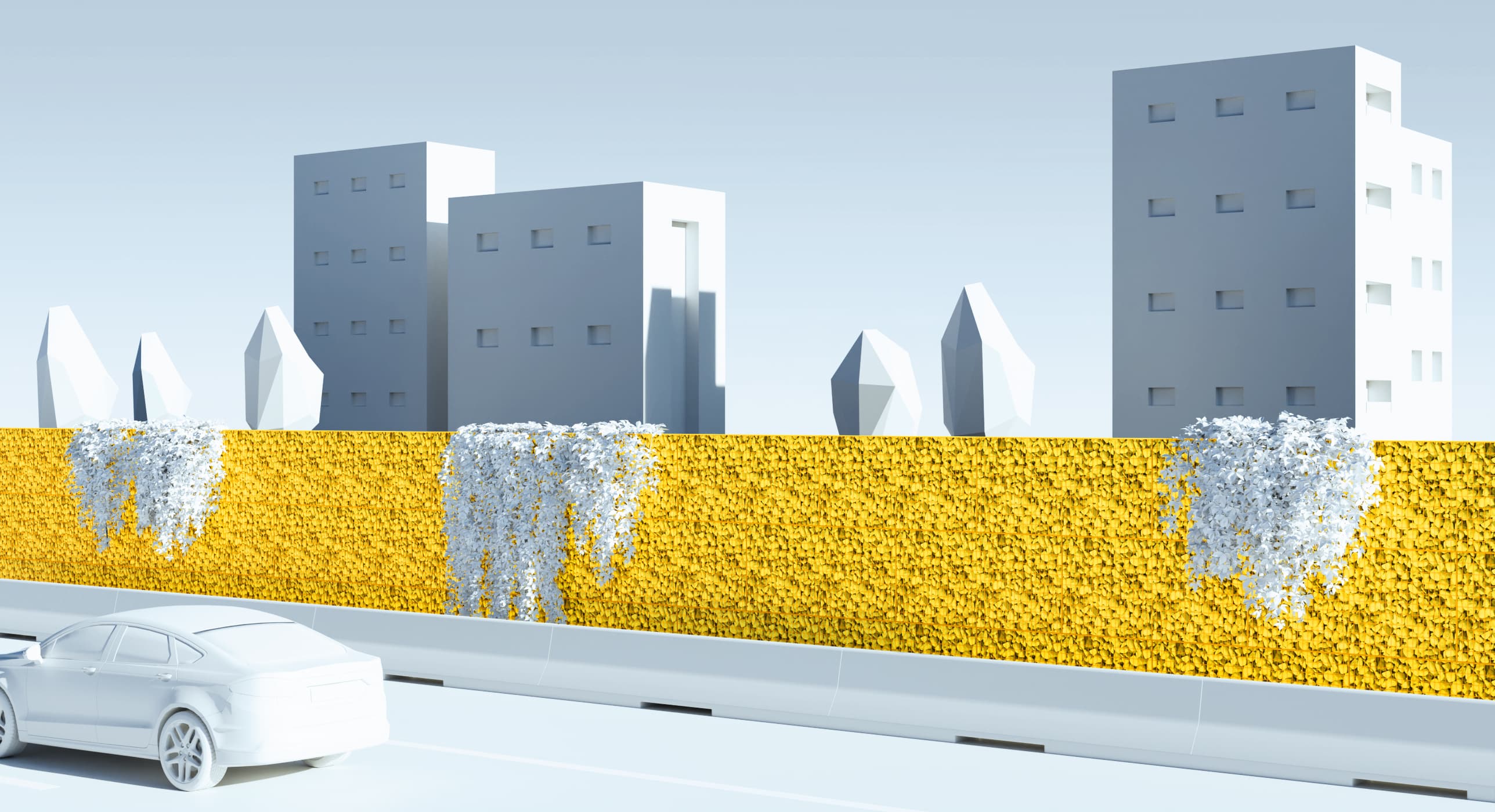 Illustration 3D : écran acoustique en gabions