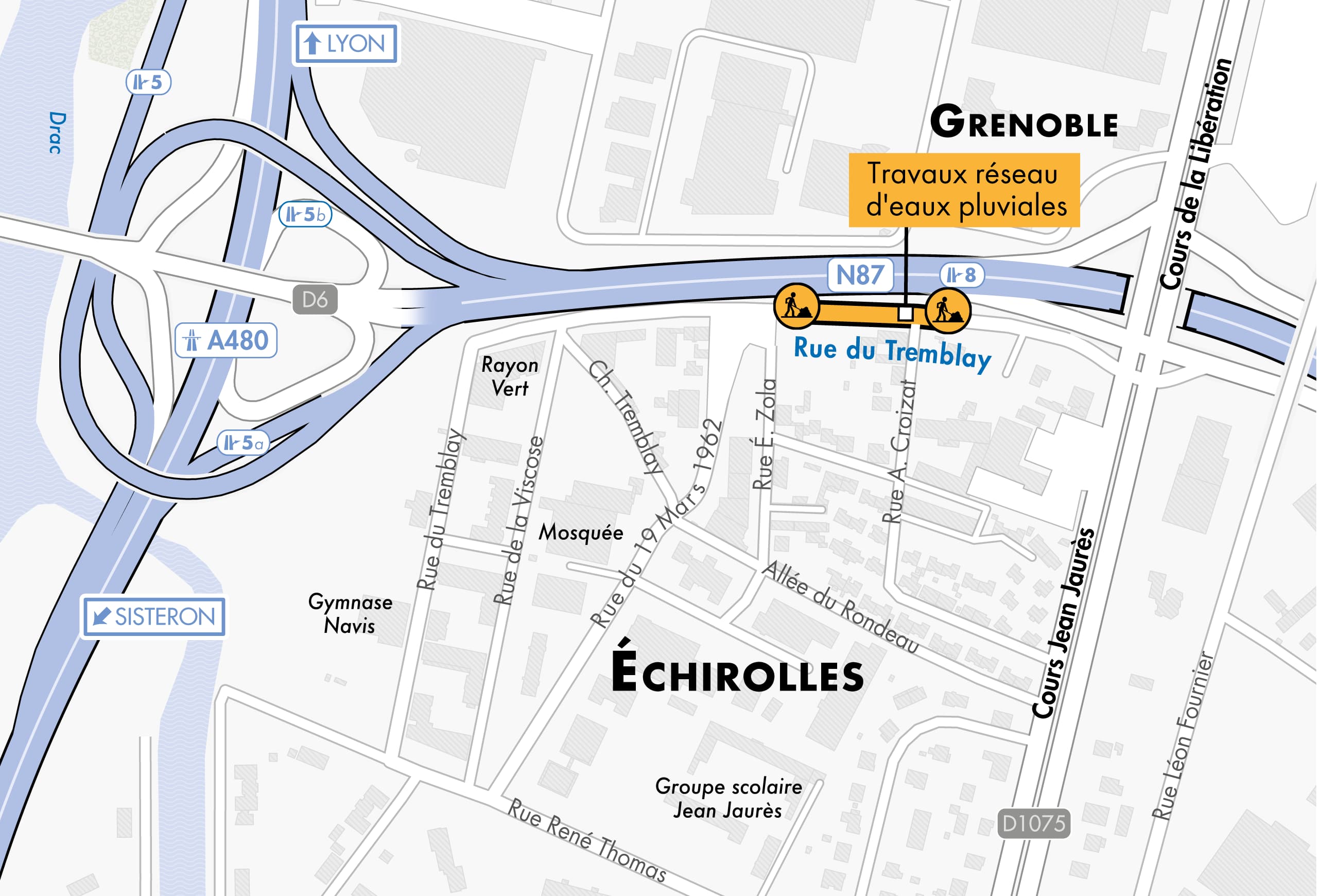 nouvelle carte de déviation suite aux travaux par la DREAL le long de la nationale N87