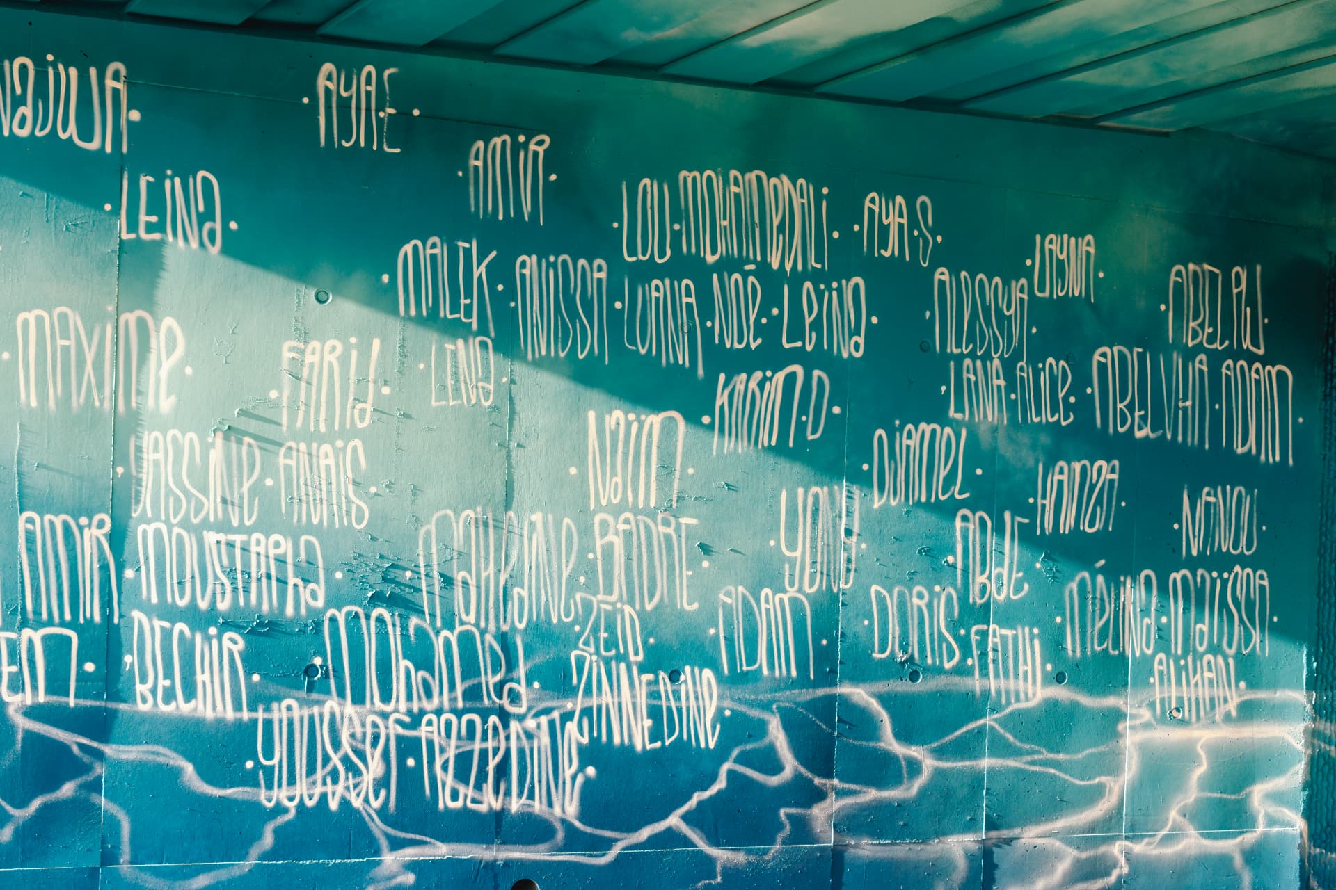 Partie de la fresque finalisée où sont nommée les personnes ayant participé au projet