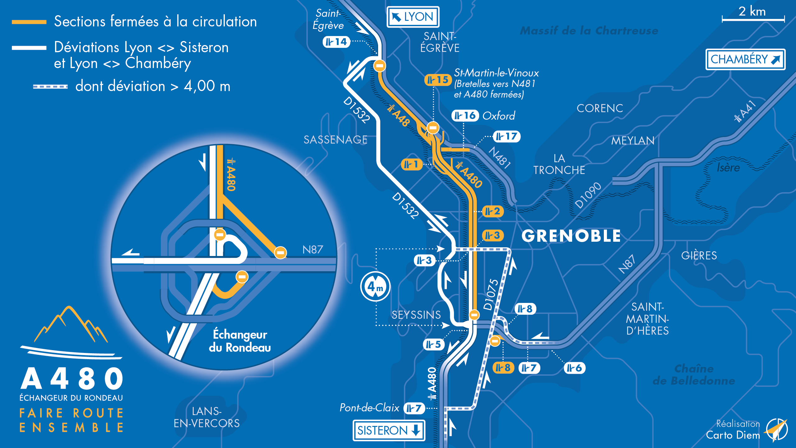 carte de déviation sur l'autoroute urbaine le 10 janvier 2022