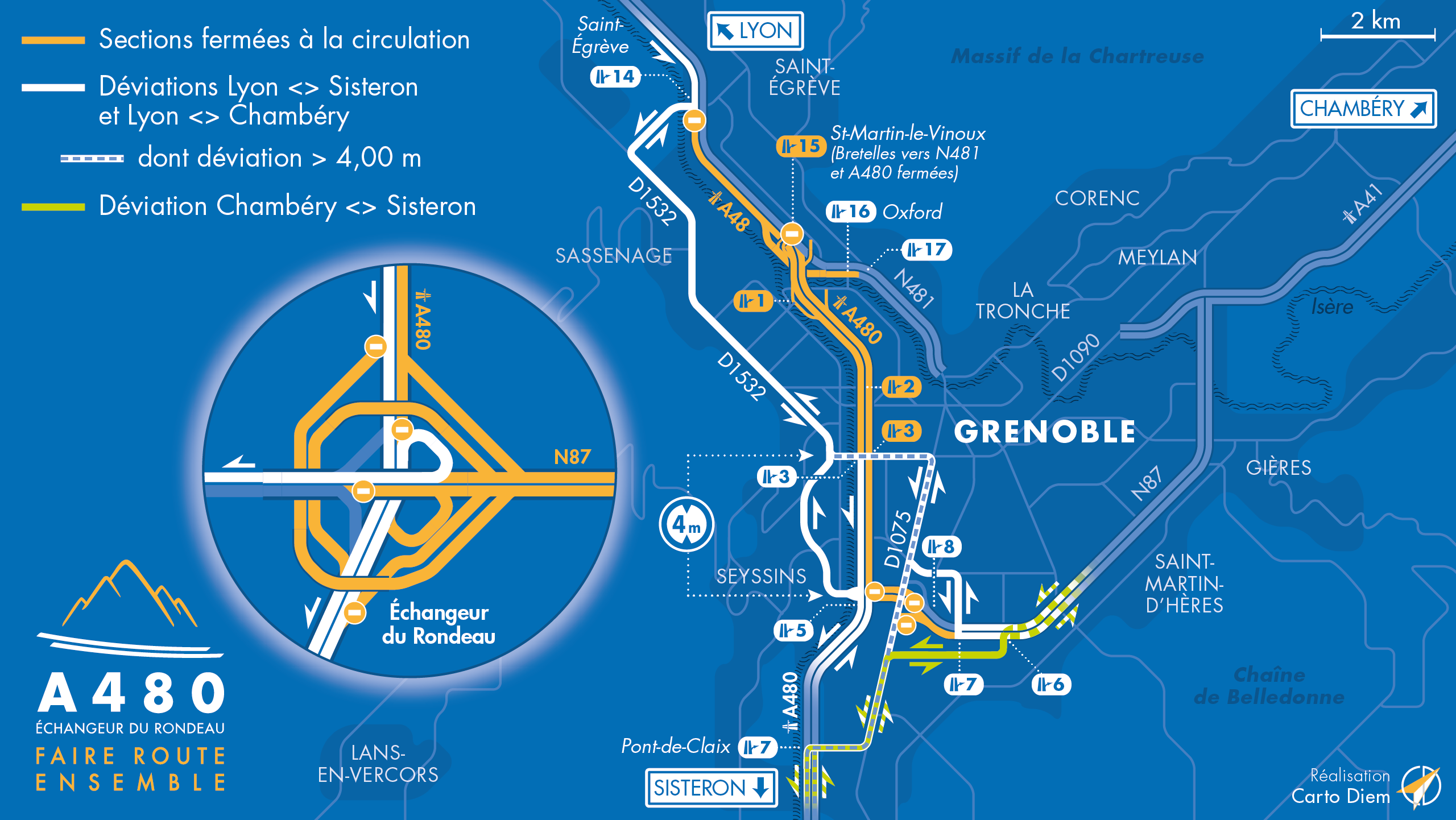 carte de déviation sur l'autoroute urbaine le 11 janvier 2022