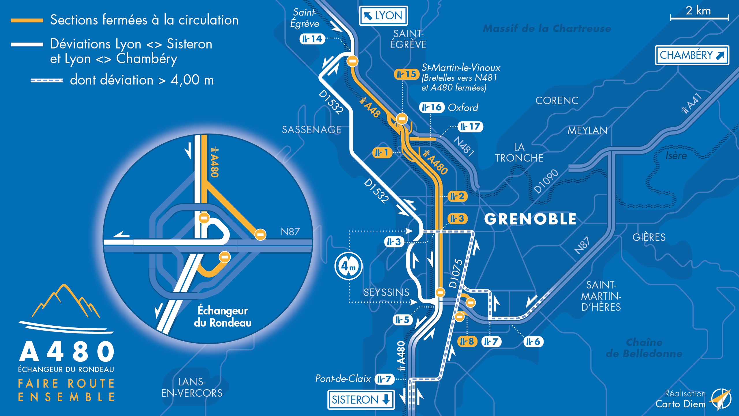 carte de déviation sur l'autoroute urbaine le 13 janvier 2022