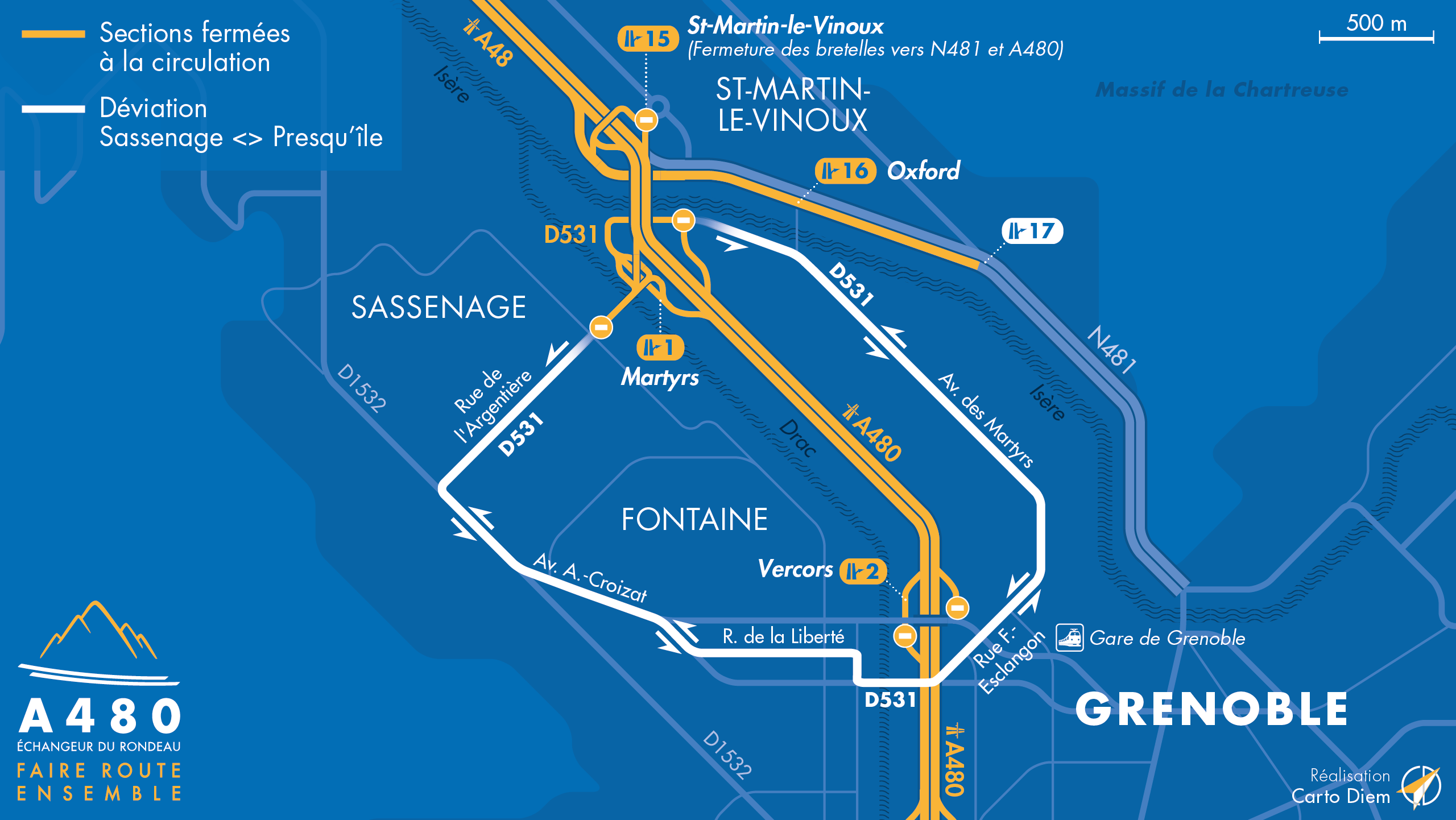 Carte de déviation suite aux travaux menés sur le départementale D531