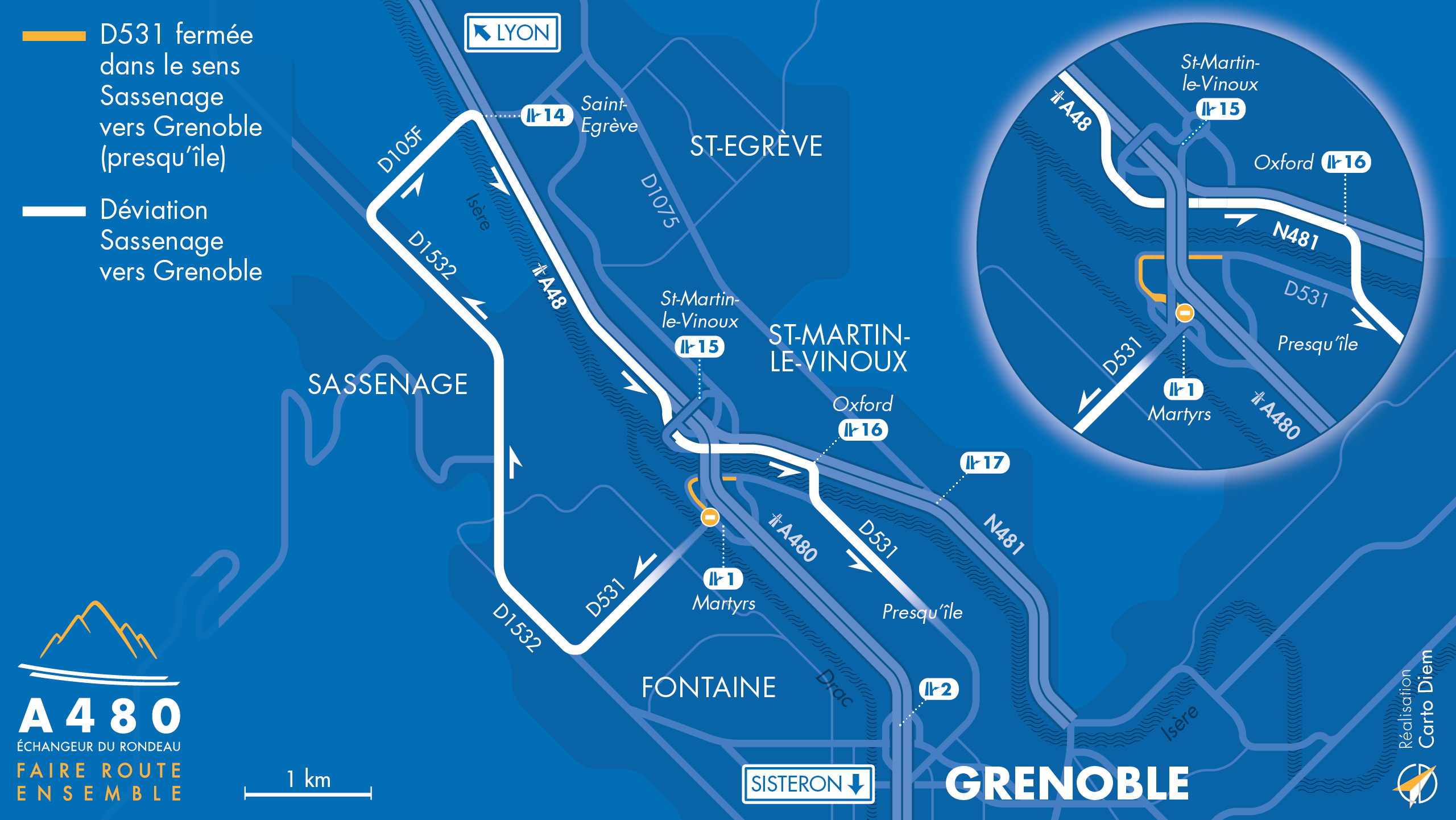 Seconde carte de déviation suite aux travaux menés sur le départementale D531