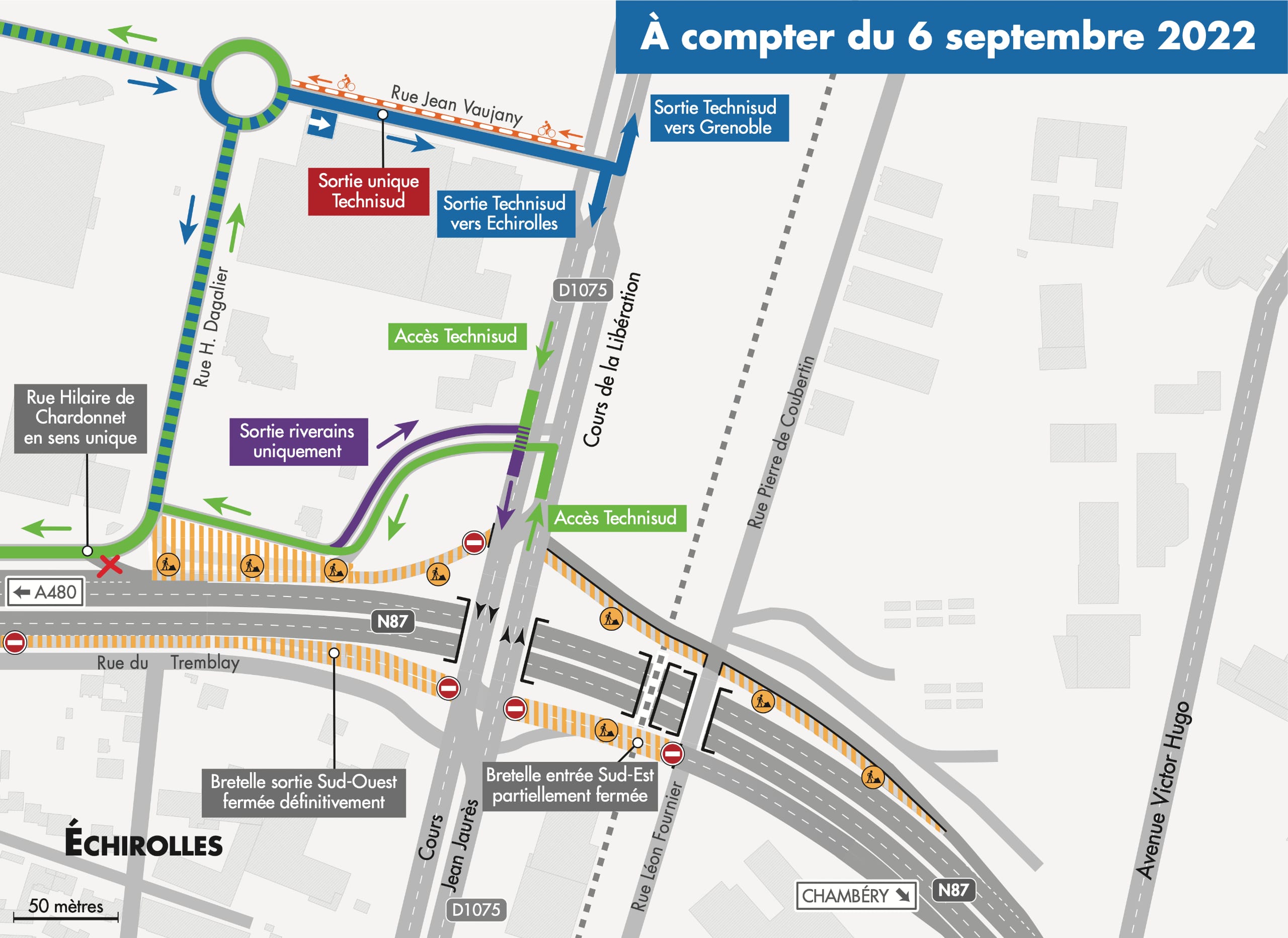 Carte d'accès pour les véhicules légers à la zone Technisud depuis cours de la Libération à compter du 6 septembre 2022