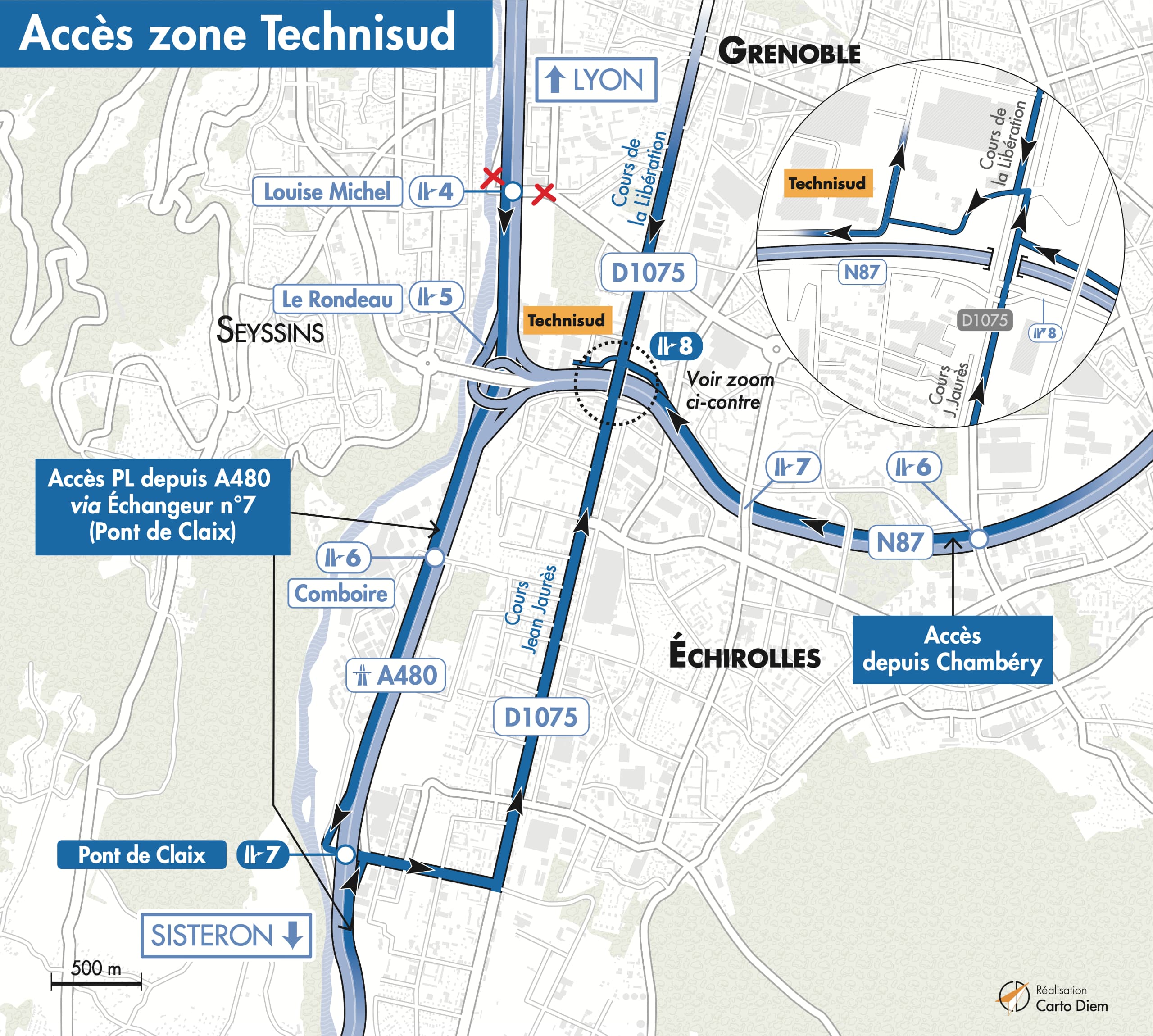 Carte d'accès pour les poids lourds à la zone Technisud depuis cours de la Libération à compter du 6 septembre 2022