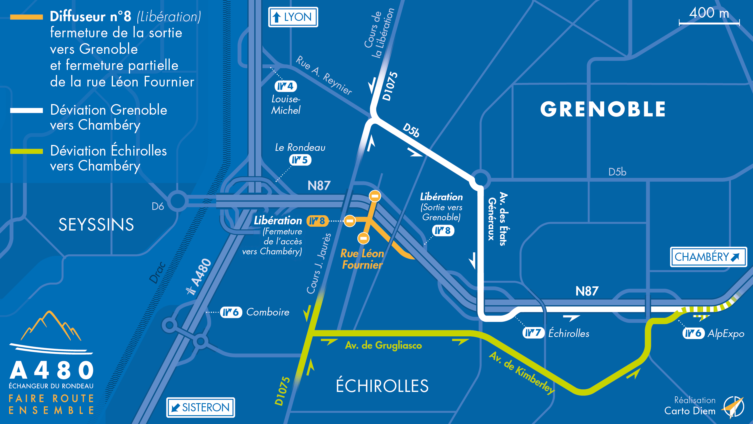 Carte de déviation sur la zone du Rondeau et plus tarticulièrement sur la rue Léon Fournier