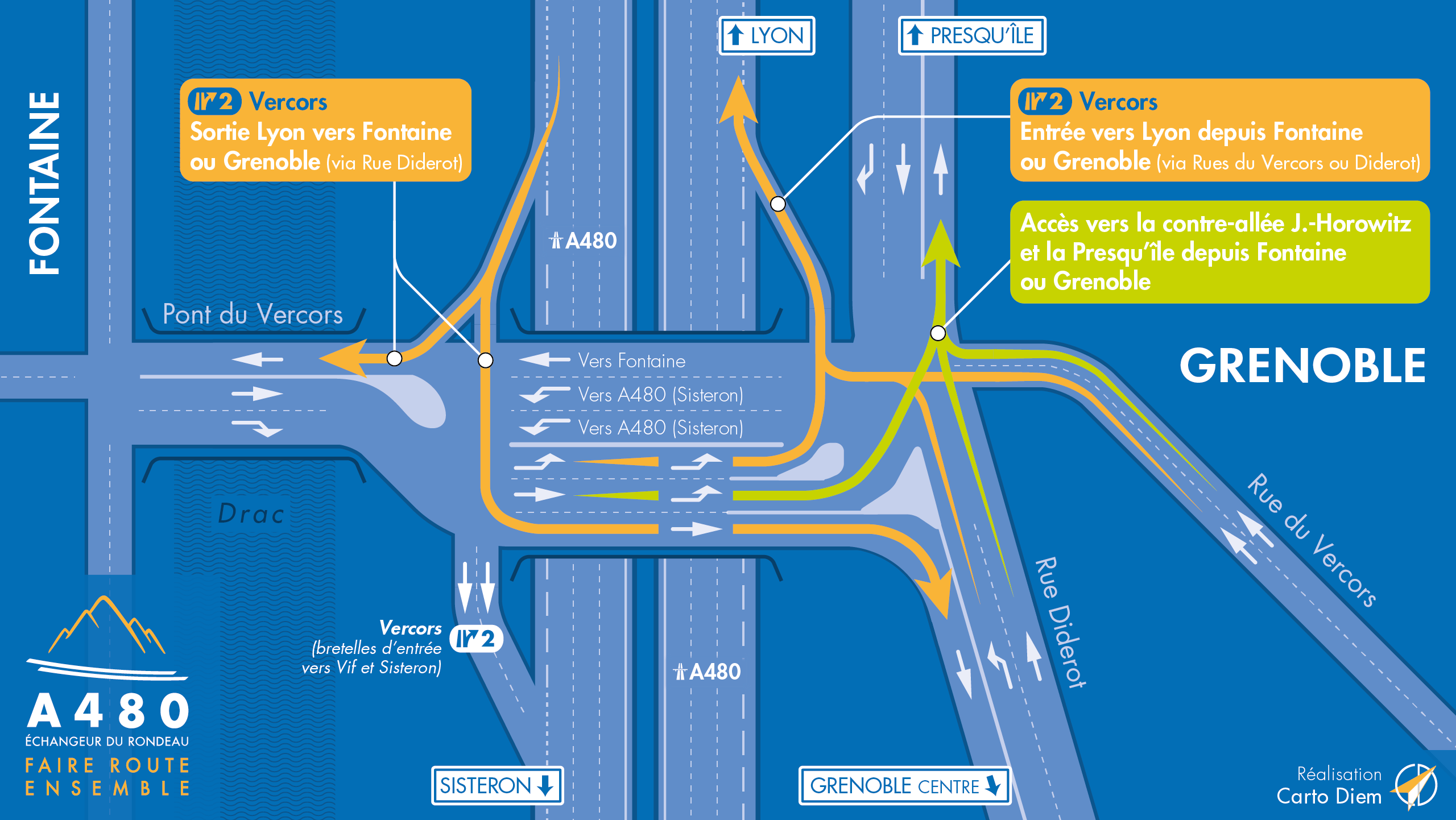 Carte de circulation sur le pont de Vercors enjambant l'autoroute A480 sur Grenoble