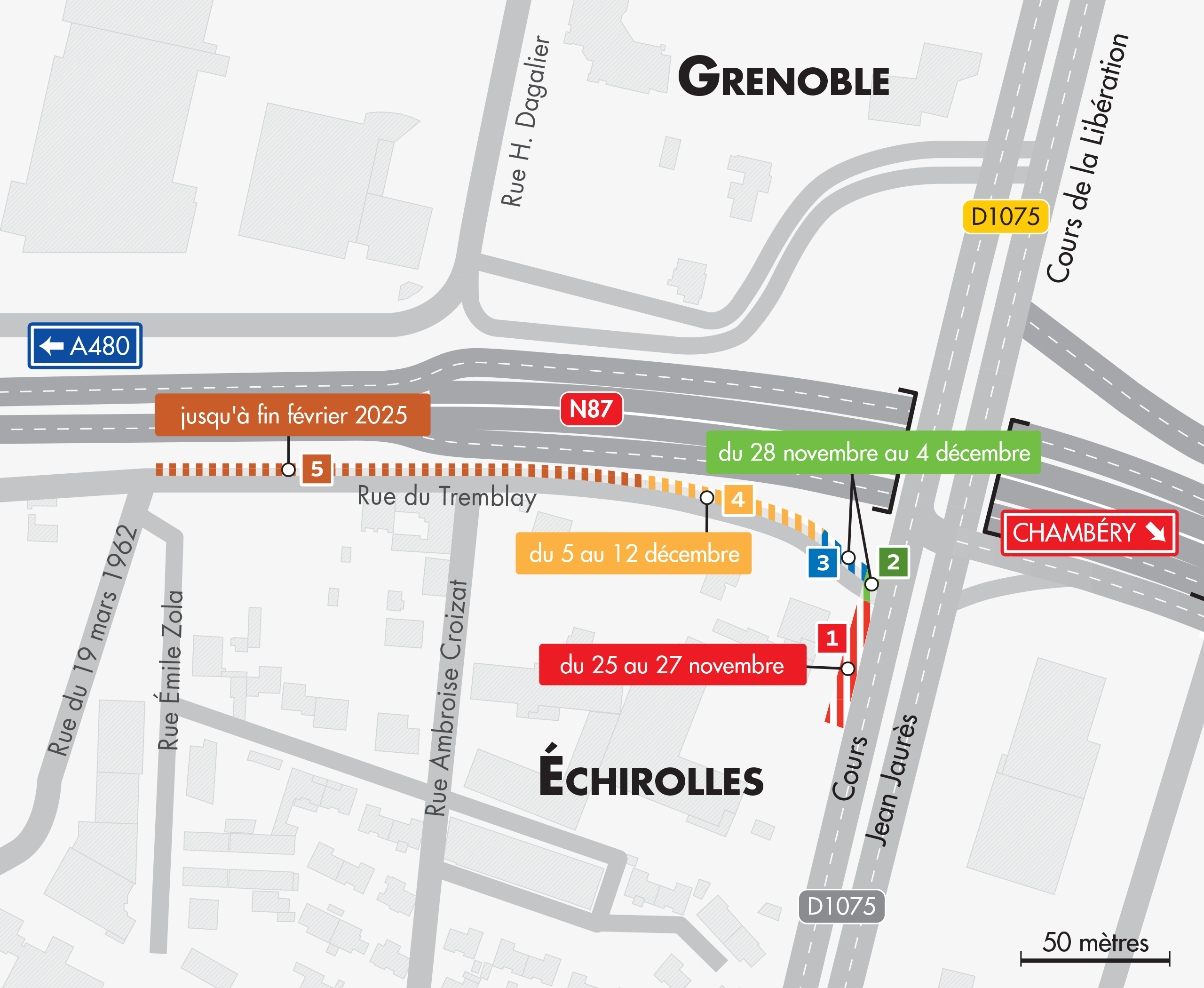Carte de situation suite à la fermeture de la cours Jean Jaurès