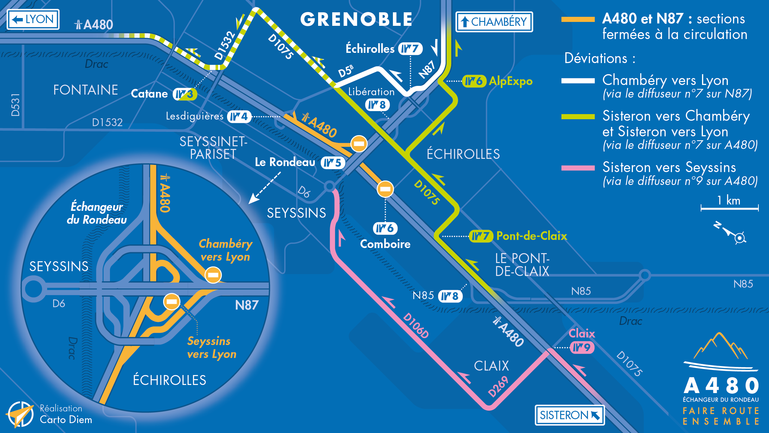 Carte de déviation suite à la fermeture d'une partie de l'échangeur du Rondeau (n°5)